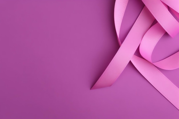 Ruban rose ou violet comme symbole de sensibilisation au cancer du sein ou à l'épilepsie et espace de copie Journée mondiale contre le cancer