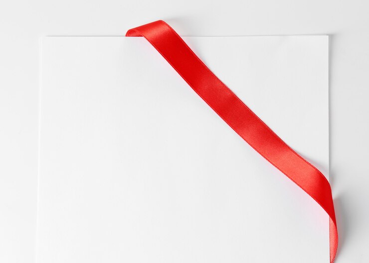 Photo un ruban rouge brillant avec une carte en gros plan