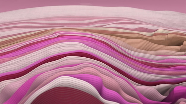 Des rubans multicolores se balancent dans des mouvements ondulatoires Plis de tissu Illustration 3d de couleur rose violet beige