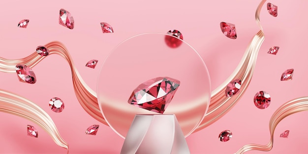 Ruby Gem Diamond groupe tombant fond rendu 3d