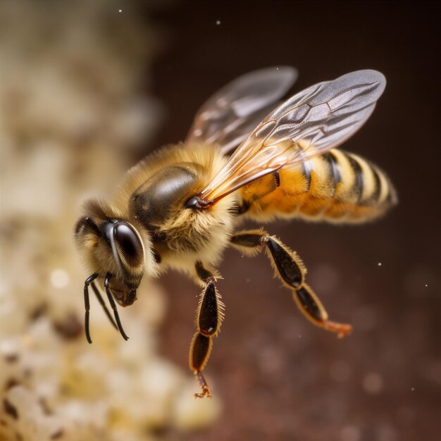 Ruche nature pollen gros plan insecte abeille arrière-plan macro jaune miel or IA générative