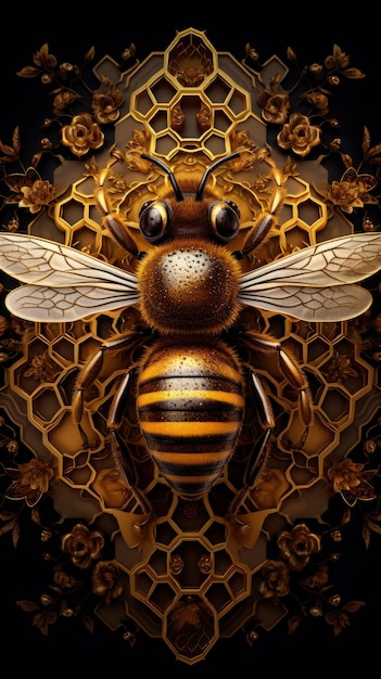 Ruche Épique Abeilles Miel Cube Géométrique Concept Reine Abeille Générative AI