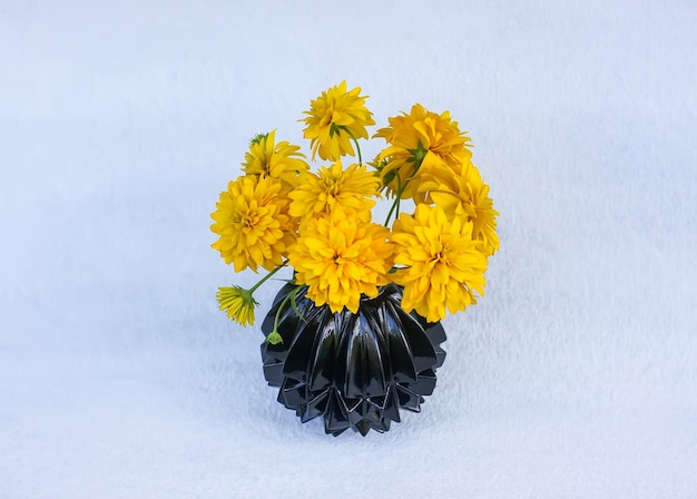 Rudbeckia laciniata boule d'or jaune fleurs de jardin d'ornement Bouquet dans un vase à l'extérieur