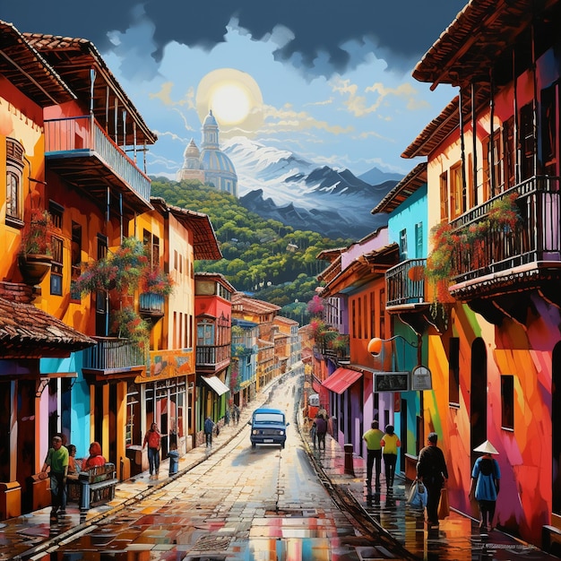 Rue animée de Bogota Couleurs vibrantes et gens animés