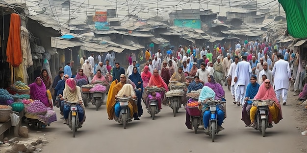 Photo une rue animée avec des gens en scooter et une foule de gens.