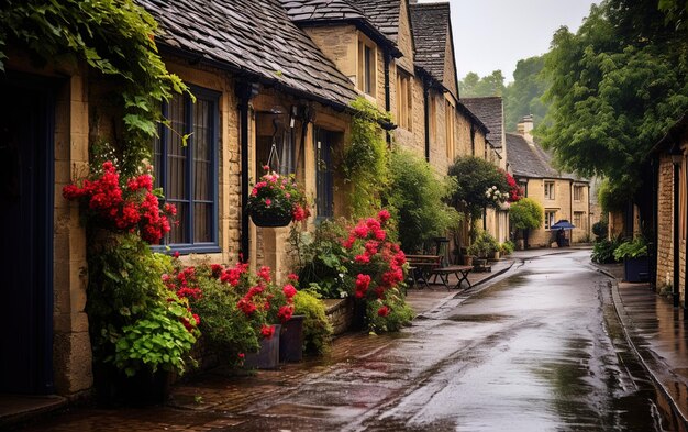 Photo une rue avec un bouquet de fleurs dessus