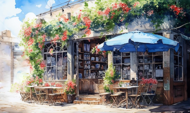 une rue de café avec un beau jardin