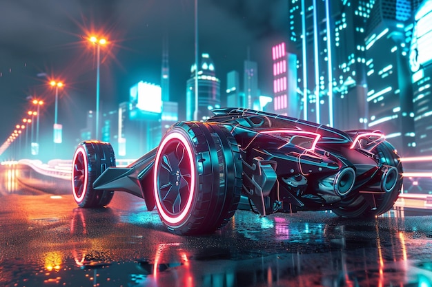 Une rue cyberpunk avec des néons et des s futuristes