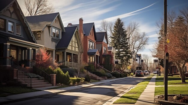 Une rue du quartier de Denver montrant les maisons