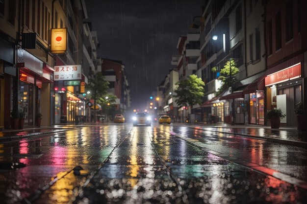 La rue éclairée de la ville se reflète dans l'eau humide du canal