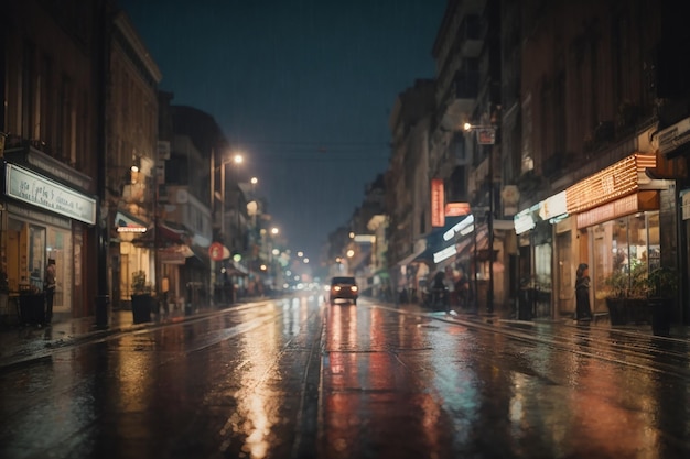 La rue éclairée de la ville se reflète dans l'eau humide du canal