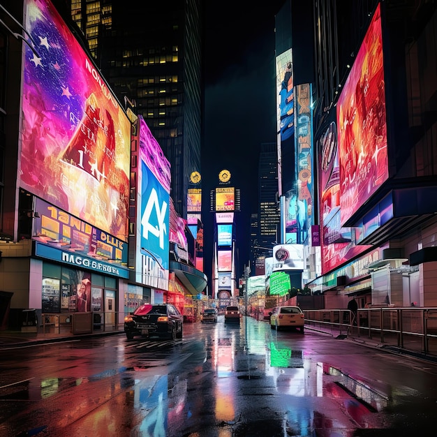 Une rue avec des enseignes au néon la nuit Illustration vectorielle