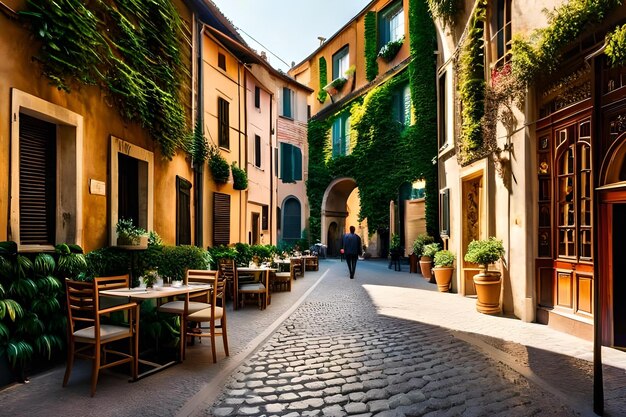 Photo une rue avec un homme qui marche au milieu.