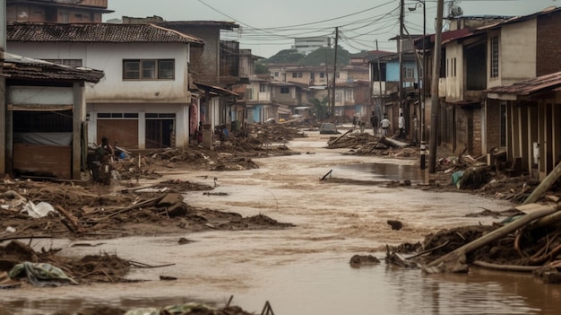 Une rue inondée dans une ville brésilienne.