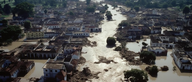 Photo une rue inondée avec des maisons sur le côté et une route au milieu