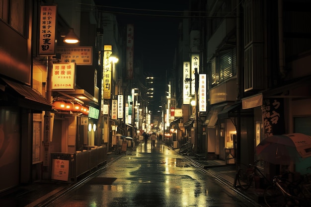 rue japonaise la nuit avec toutes les lumières