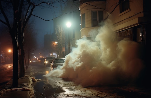 une rue avec un lampadaire et une voiture dessus