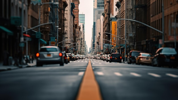 Une rue avec une ligne jaune qui dit nyc dessus