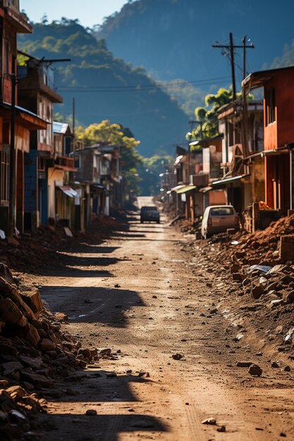 rue de maisons en briques rouges dans une ville minière