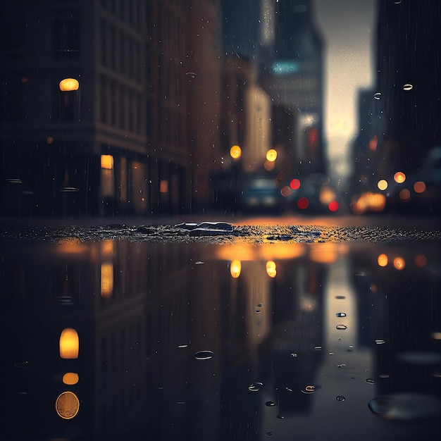 Rue de nuit après la pluie IA générative