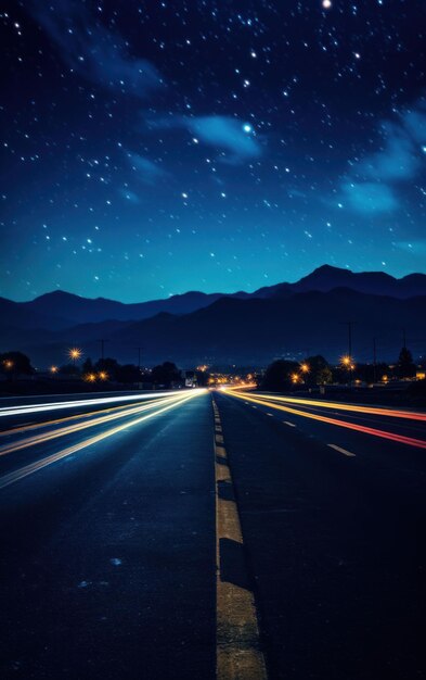 Une rue paisible au milieu de la lumière des étoiles