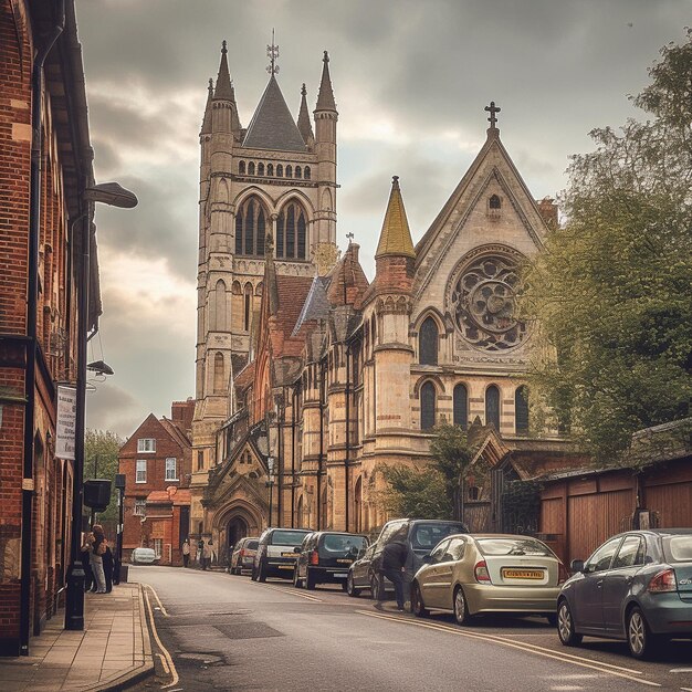 une rue avec un panneau disant " église " dessus.