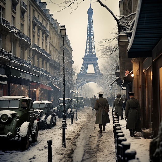 Photo une rue de paris pendant la seconde guerre mondiale