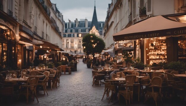 Une rue parisienne élégante avec des cafés charmants, des boutiques élégantes et une architecture emblématique.