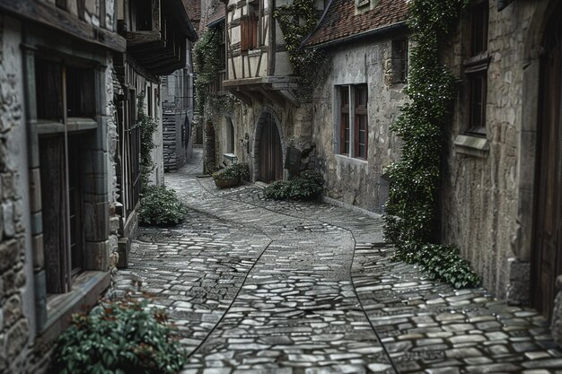 Photo une rue pavée historique qui serpente à travers la ville