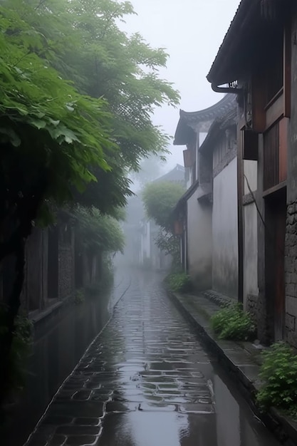 Une rue pluvieuse sous la pluie