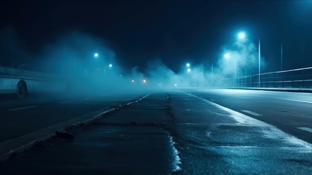 Une rue sombre avec une rue sombre et une lumière qui dit "fumée"