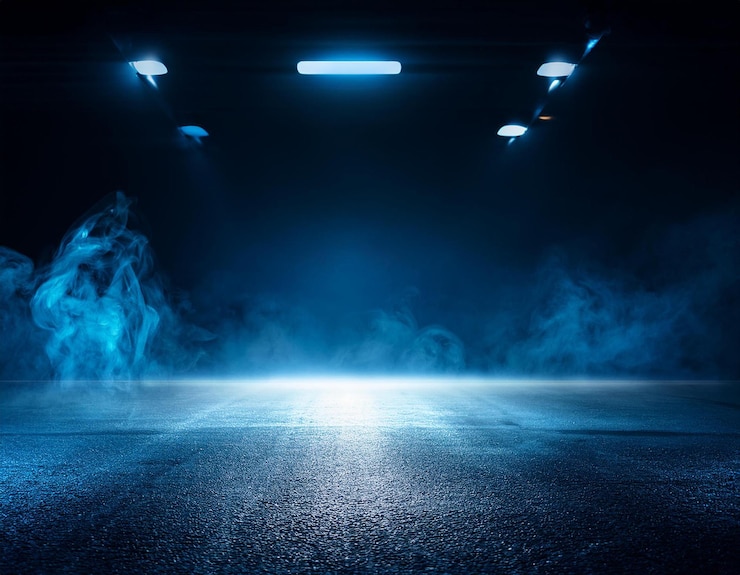 Photo une rue sombre vide fond bleu foncé une scène sombre vide lumières néons projecteurs l'asphalte f