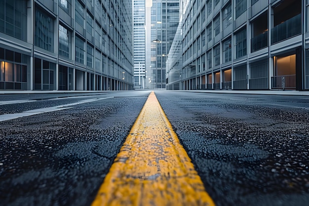 Une rue vide avec une ligne jaune