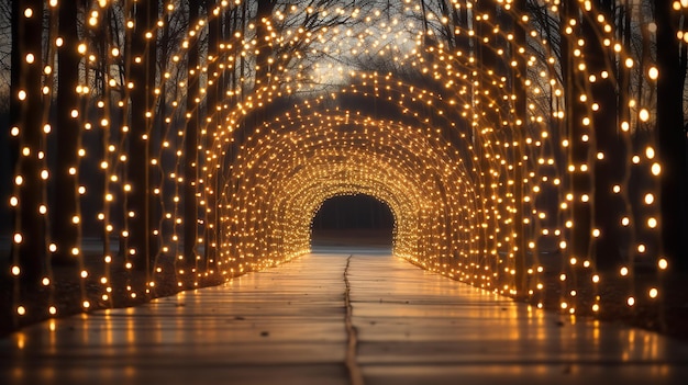Une rue vide avec un tunnel de lumières génératives d'IA