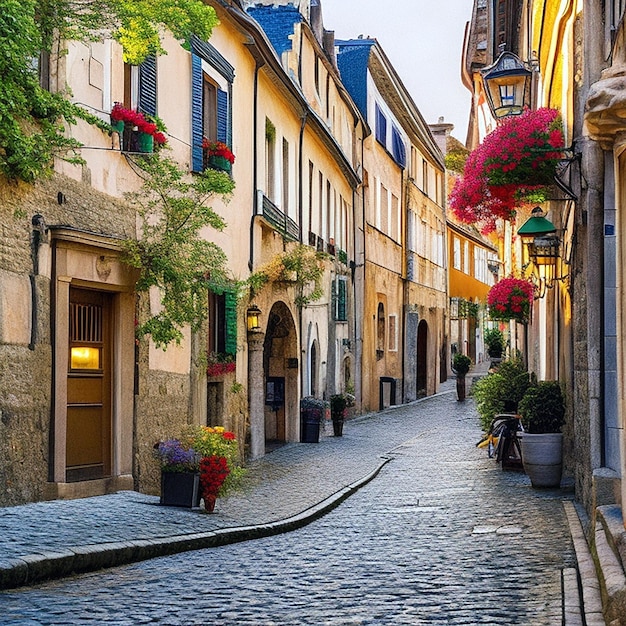 Rue de la vieille ville avec de beaux bâtiments