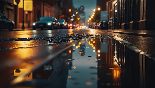 Rue de la ville après la pluie. IA générative.