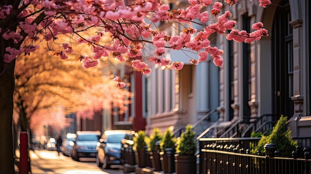 Une rue de la ville au printemps