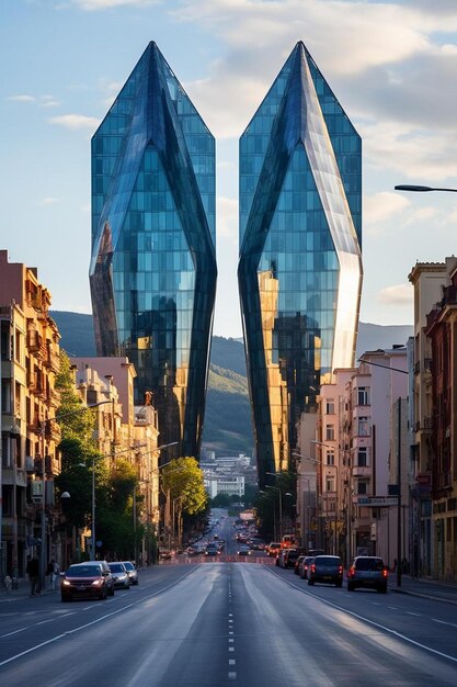 Photo une rue de la ville avec un bâtiment qui a un grand bâtiment sur le côté