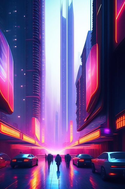 Rue de ville futuriste dans un style cyberpunk