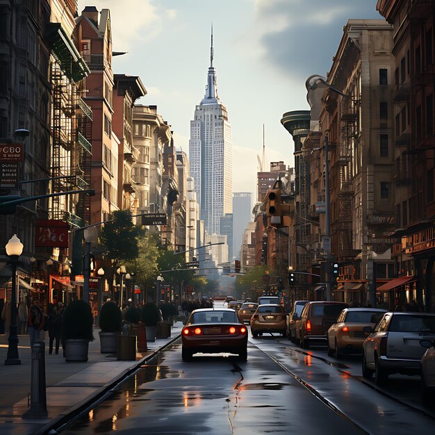 Une rue de la ville avec de grands immeubles dans le style de vie à new york aux teintes douces américaines