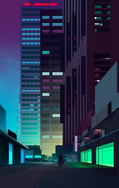 Une rue de la ville avec un immeuble et une rue avec un panneau qui dit "nuit"