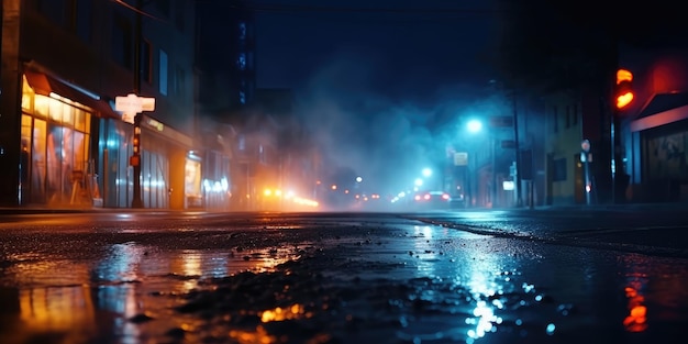 rue de la ville la nuit après la pluie