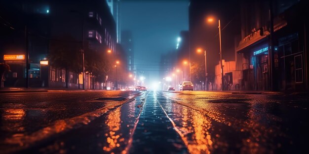 rue de la ville la nuit après la pluie