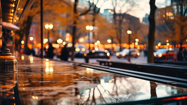 Une rue de la ville de nuit avec des lumières urbaines, une circulation floue et une atmosphère pluvieuse