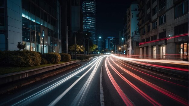 Rue de la ville la nuit avec des sentiers de lumière de voiture