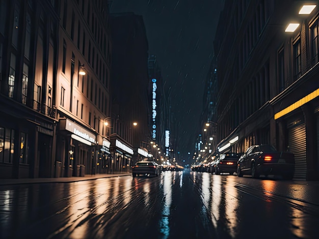 Photo une rue de la ville la nuit avec des voitures garées ai générative