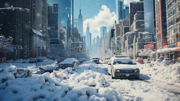 Rue de la ville pendant une forte chute de neige Beaucoup de neige sur des routes vides