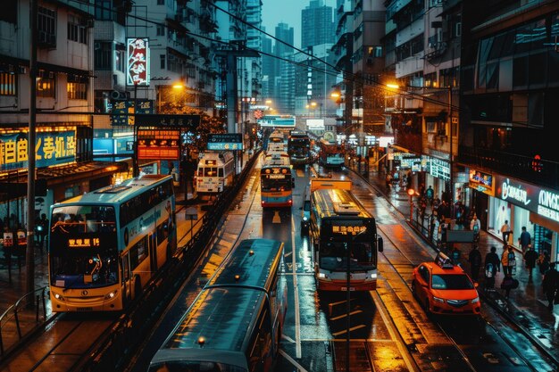 Une rue de la ville remplie de trafic la nuit.