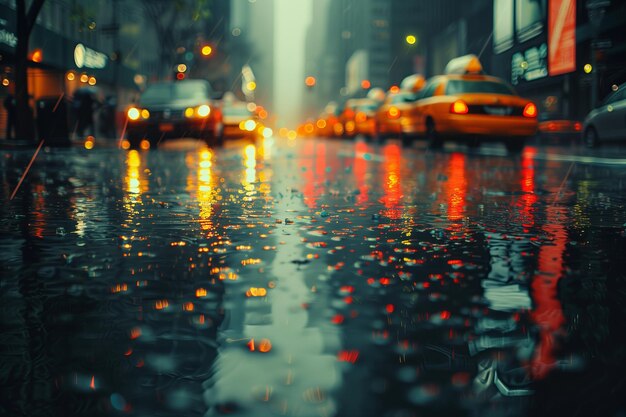 Photo une rue de la ville trempée par la pluie prend vie avec le reflet des lumières vibrantes de la ville et la lueur de tr