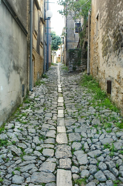 Photo une ruelle étroite au milieu des maisons de la ville